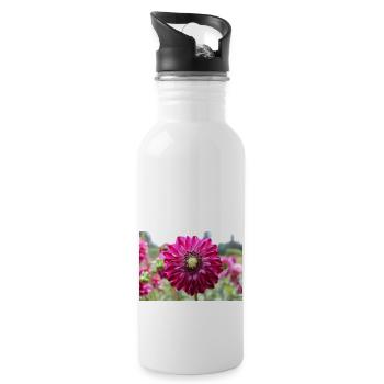 Dahlie rot violett Blüte ,Blume - Trinkflasche mit integriertem Trinkhalm - Weiß - Rechts