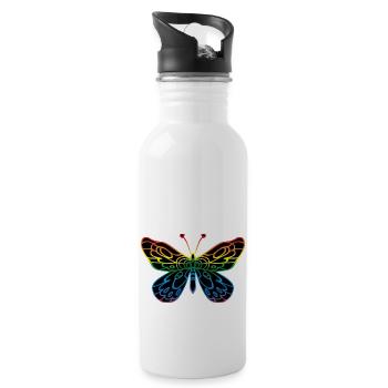 Schmetterling - Trinkflasche mit integriertem Trinkhalm - Weiß - Rechts