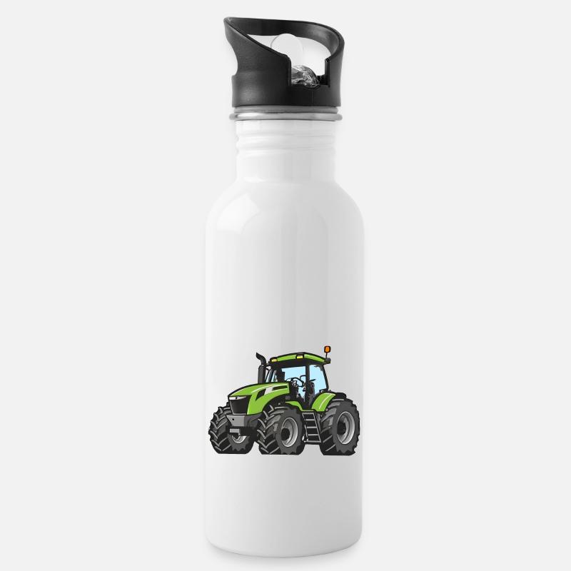 Tracteur vert - Gourde avec paille intégrée - blanc