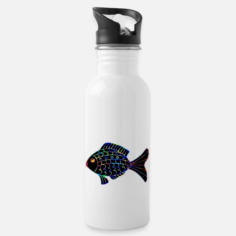 Fisch - Trinkflasche mit integriertem Trinkhalm - Weiß
