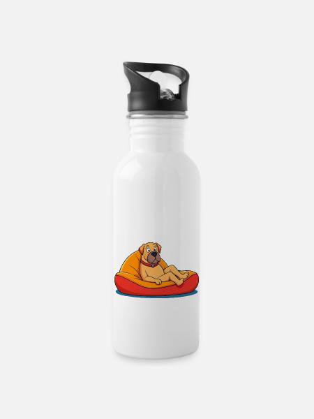 Entspannte Dogge auf Kissenkunst - Trinkflasche mit integriertem Trinkhalm - Weiß