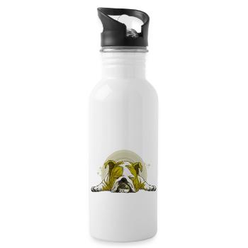 Dog Bulldog Animals Puppy Cute Dog Watercolor Art - Water bottle with straw - white - Right