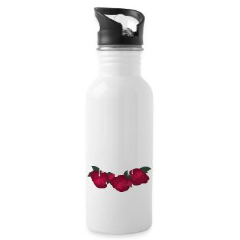 Team Bride Minimalist Red Flower - Water bottle with straw - white - Right