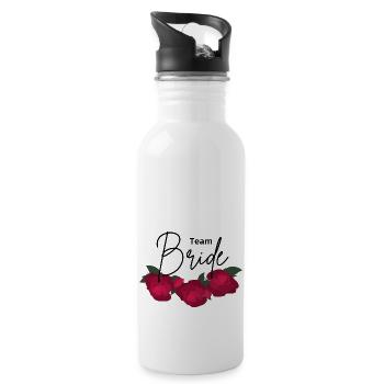 Team Bride Minimalist Red Flower - Water bottle with straw - white - Right