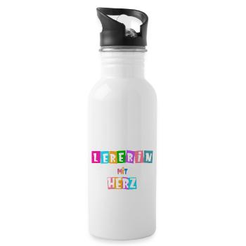 Lehrerin mit Herz - personalisierbar - Trinkflasche mit integriertem Trinkhalm - Weiß - Rechts