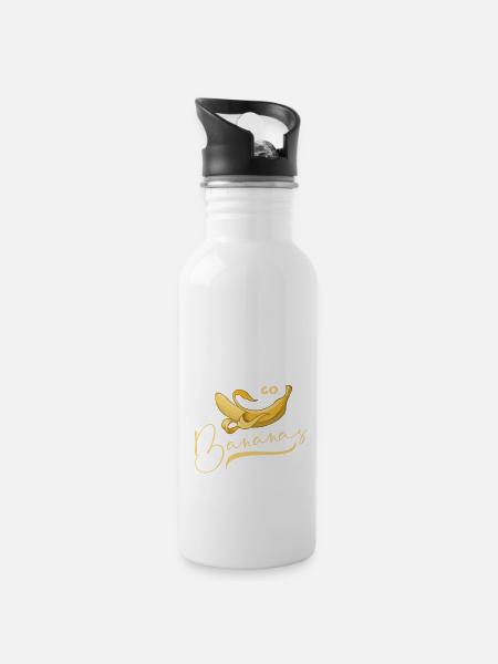 Lustiger Spruch - Go Bananas - Trinkflasche mit integriertem Trinkhalm - Weiß