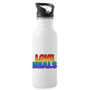 Liebe heilt LGBTQ-Regenbogen - Trinkflasche mit integriertem Trinkhalm - Weiß - Rechts