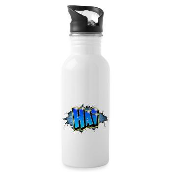 Graffiti HAI Blaue Ziegel Risse - Trinkflasche mit integriertem Trinkhalm - Weiß - Rechts