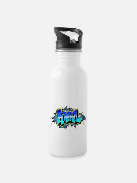 Graffiti KARL Blue Brick Crack - Water bottle with straw - white