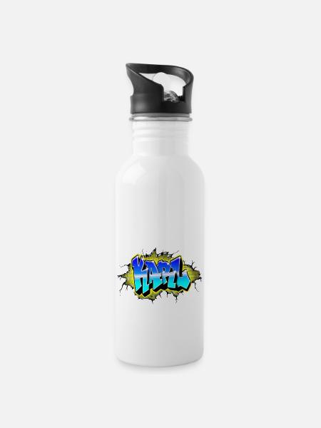 Graffiti KARL Wall Crack Brick Yellow - Water bottle with straw - white