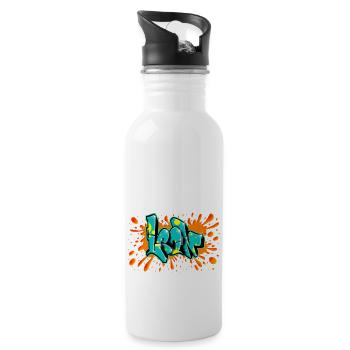 Leon graffiti red splash printable on everything - Water bottle with straw - white - Right