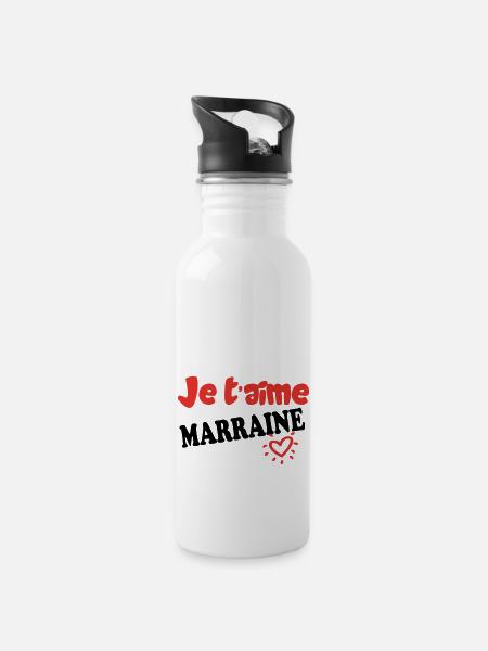 Je t'aime MARRAINE - Gourde avec paille intégrée - blanc