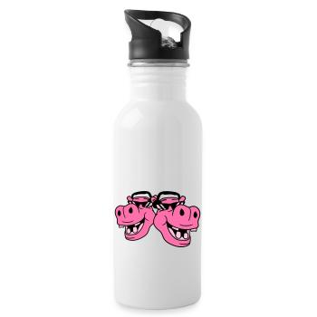 2 Pink Hippos Faces Party Club Music Team - Water bottle with straw - white - Right