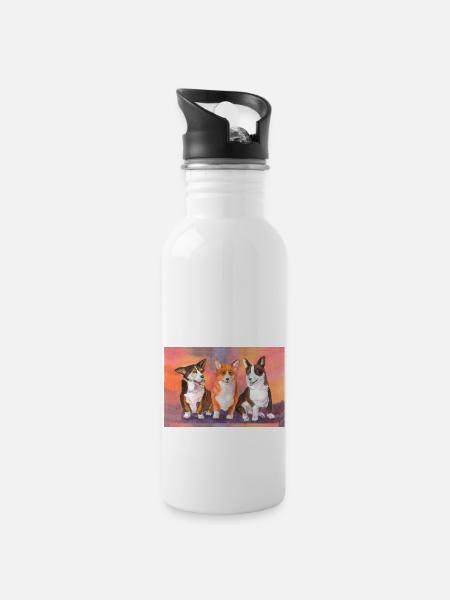 Welsh Corgies 3 Chaps - Trinkflasche mit integriertem Trinkhalm - Weiß