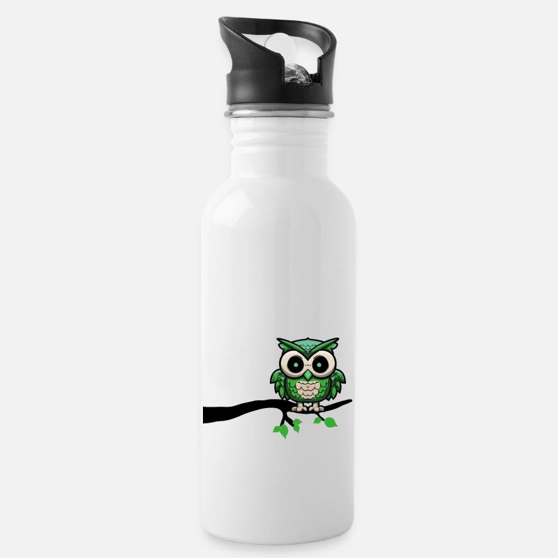 eule owl nachteule - Trinkflasche mit integriertem Trinkhalm - Weiß