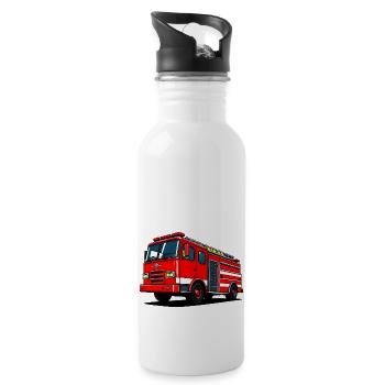 Ready to Roll: Heroisches Feuerwehrauto in Aktion - Trinkflasche mit integriertem Trinkhalm - Weiß - Rechts