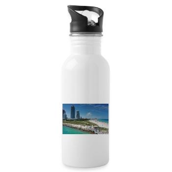 Miami Beach Piermit Wolkenkratzer - Trinkflasche mit integriertem Trinkhalm - Weiß - Rechts