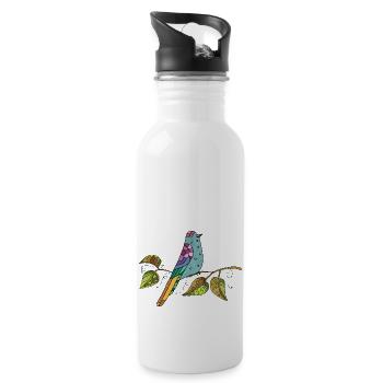 Bunter Vogel - Trinkflasche mit integriertem Trinkhalm - Weiß - Rechts