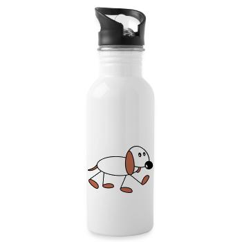 Dog stick figure walks cute walks comic - Water bottle with straw - white - Right