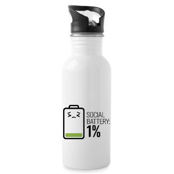Soziale Batterie: 1% - Trinkflasche mit integriertem Trinkhalm - Weiß - Rechts