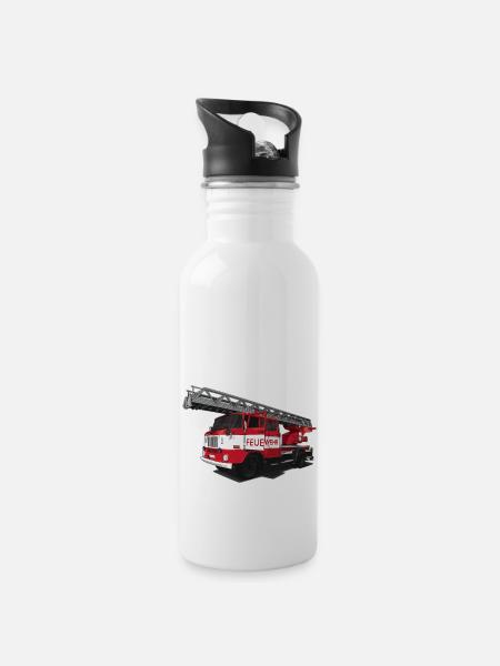 Feuerwehr // DDR // Illustration - Trinkflasche mit integriertem Trinkhalm - Weiß