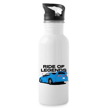 Neonblauer Sportwagen Silhouette - Trinkflasche mit integriertem Trinkhalm - Weiß - Rechts
