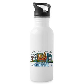 singapur city skyline singapore - Trinkflasche mit integriertem Trinkhalm - Weiß - Rechts