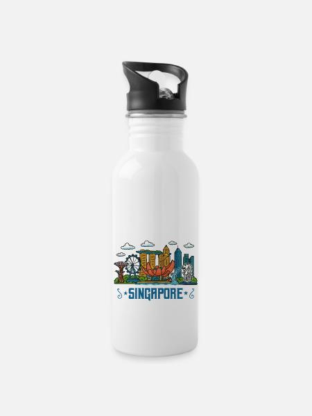 singapur city skyline singapore - Trinkflasche mit integriertem Trinkhalm - Weiß