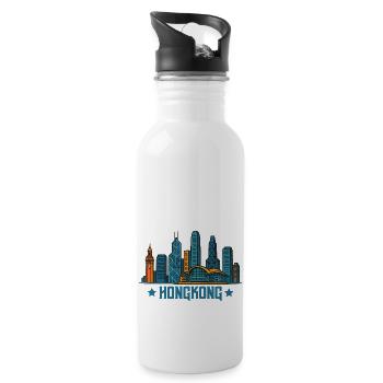 Hong Kong City Skyline - Water bottle with straw - white - Right