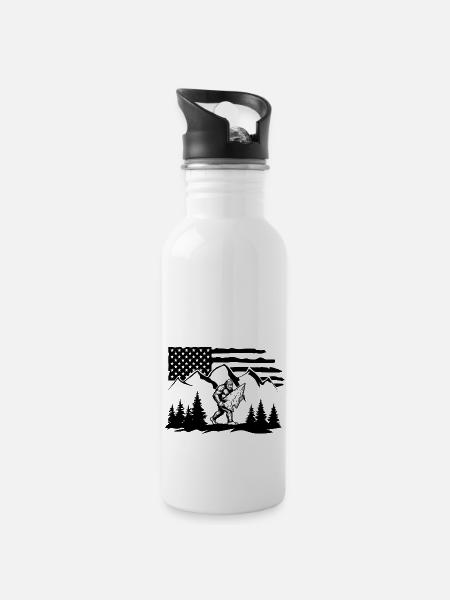 Bigfoot Arrowhead Feuerstein US Flagge - Trinkflasche mit integriertem Trinkhalm - Weiß