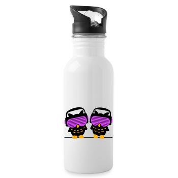 2 DJ Eulen Kopfhörer Musik hören Club Disko Party - Trinkflasche mit integriertem Trinkhalm - Weiß - Rechts