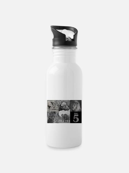 Africa's Big 5 - Water bottle with straw - white