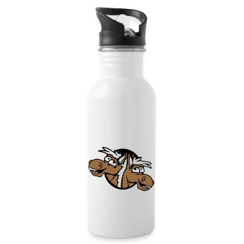 2 Horses Team Laughing Funny Hole Crazy Friend - Water bottle with straw - white - Right