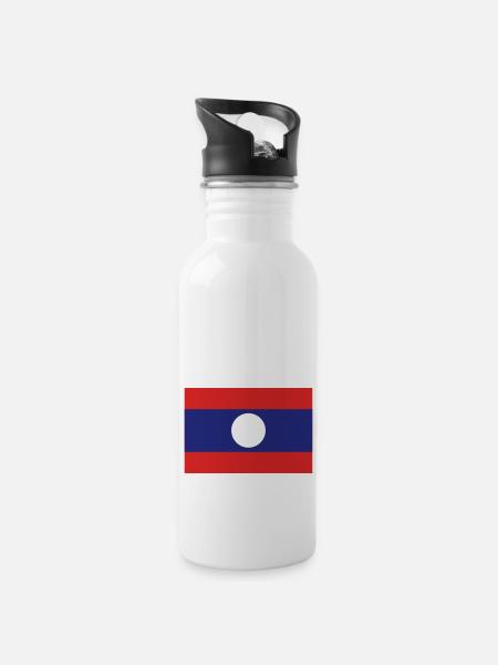 Laos - drapeau - Gourde avec paille intégrée - blanc
