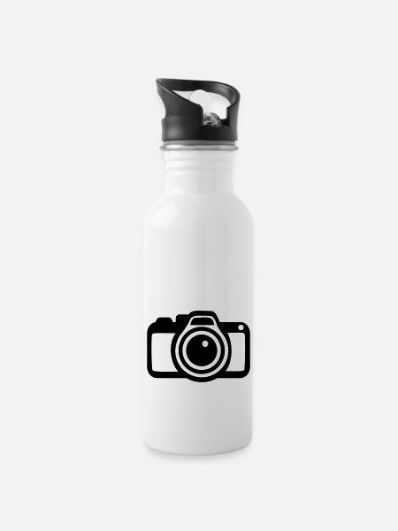 Kamera - Trinkflasche mit integriertem Trinkhalm - Weiß
