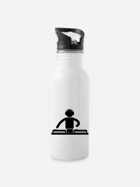 DJ - Water bottle with straw - white