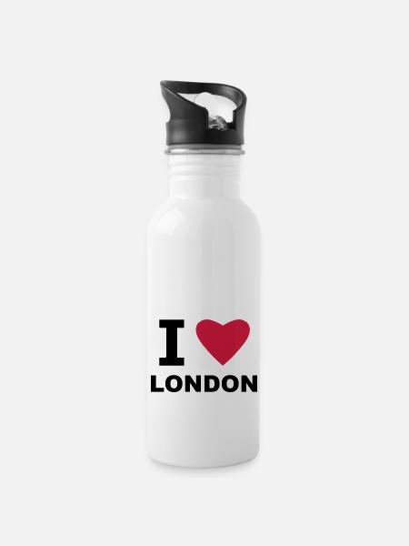 I love London - Water bottle with straw - white