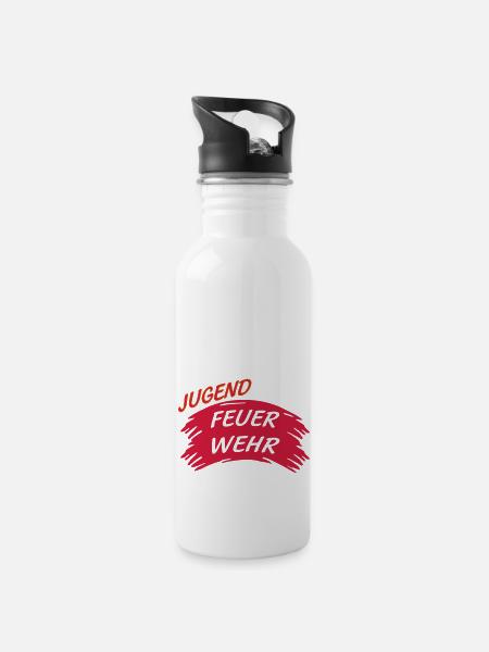 Jugendfeuerwehr Brust - Trinkflasche mit integriertem Trinkhalm - Weiß