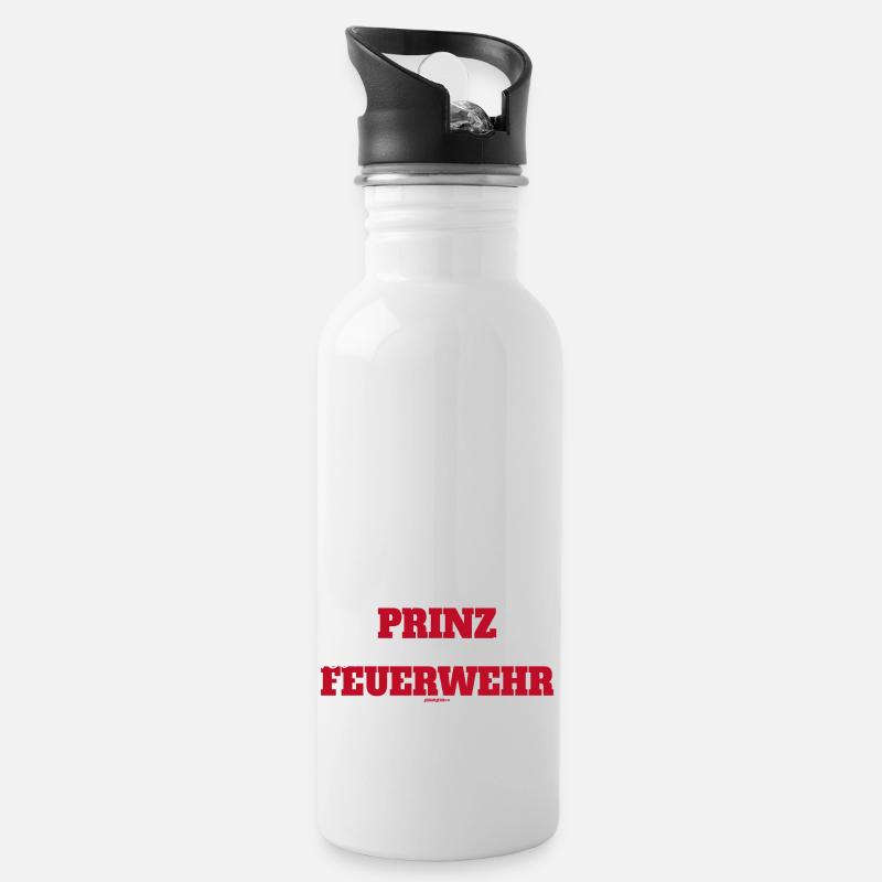 Feuerwehr Prinz - Trinkflasche mit integriertem Trinkhalm - Weiß