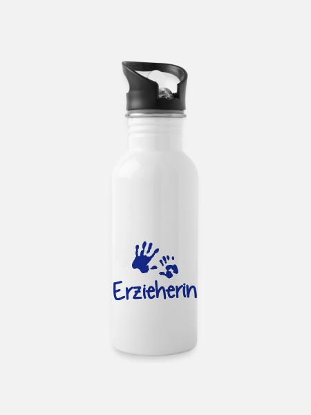 Erzieherin - Trinkflasche mit integriertem Trinkhalm - Weiß
