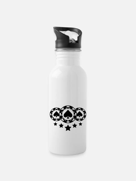 poker_chips_design - Trinkflasche mit integriertem Trinkhalm - Weiß