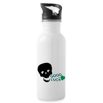 Good Luck shamrock txt & skull - Water bottle with straw - white - Right