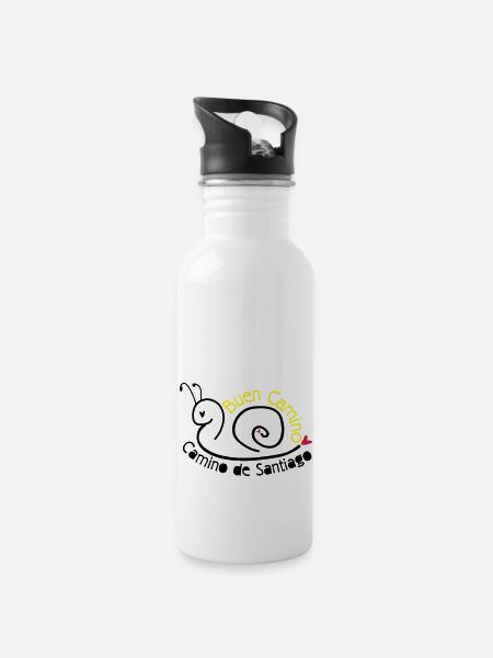 Camino de Santiago Schnecke - Trinkflasche mit integriertem Trinkhalm - Weiß
