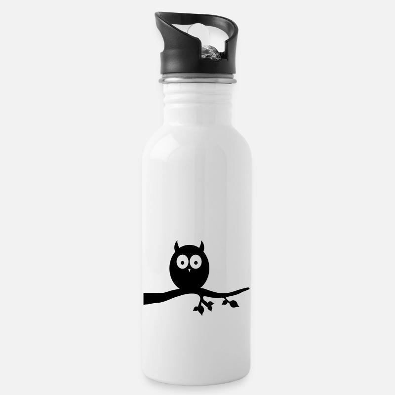 eule - Trinkflasche mit integriertem Trinkhalm - Weiß