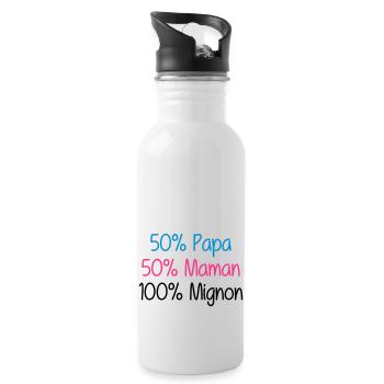 50% Papa 50% Maman 100% Mignon - Water bottle with straw - white - Right