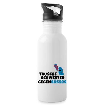 Tausche Schwester gegen Süßes - Trinkflasche mit integriertem Trinkhalm - Weiß - Rechts