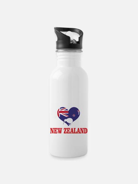 New Zealand - Trinkflasche mit integriertem Trinkhalm - Weiß