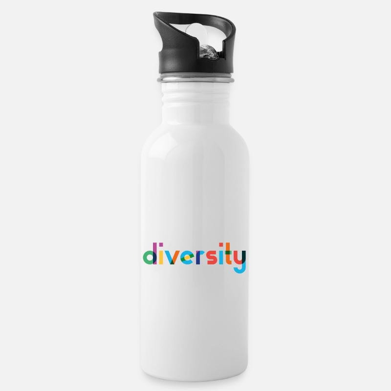 Diversity - Rainbow Typography - Trinkflasche mit integriertem Trinkhalm - Weiß