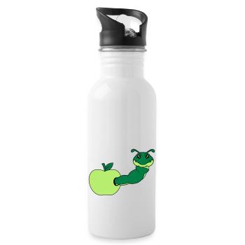 apfel essen loch lecker hunger schnecke kriechen r - Trinkflasche mit integriertem Trinkhalm - Weiß - Rechts