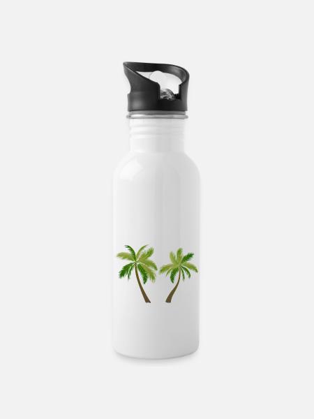 palm tree palm palms - Water bottle with straw - white